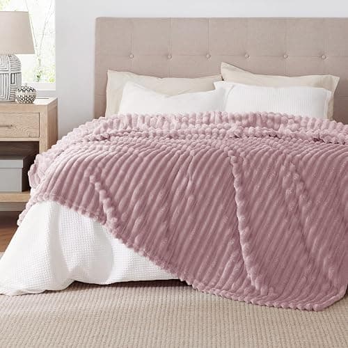 Bedsure GentleSoft Pink Fleece Blanket for Couch - Cozy Soft Blankets for Women, Cute Small Throws for Girls, 90x90 Inches thumbnail 2