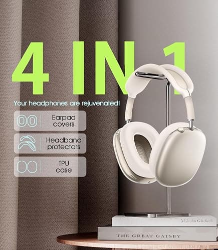 Seltureone 4 in 1 Case Cover Compatible with AirPods Max Headband/Ear Cups/Ear Pads Cover, All-Round Protection Soft Silicone and Clear TPU Headphone Case for AirPods Max - Starlight thumbnail 2