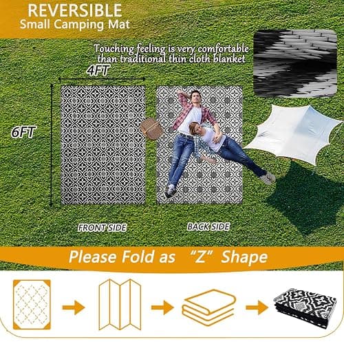 4x6 Outdoor Rug Waterproof Porch Rug,Outdoor Mat 4x6 Small Balcony Mat,Reversible Plastic Straw Rug, Outdoor Rug for Camping Black and White Outdoor Rugs for Patio, Deck, RV, Camping, Beach, Backyard thumbnail 4