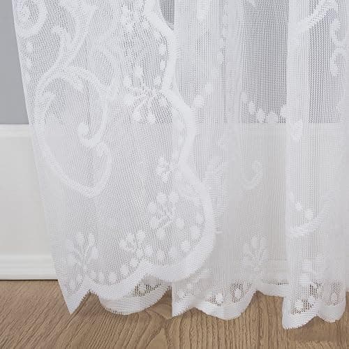 No. 918 Ariella Floral Lace Rod Pocket Curtain Panel, 58" x 84", White thumbnail 3