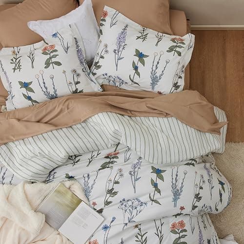 Bedsure Comforter Set Queen Size - Cute Floral Bedding Comforter Set, 3 Pieces, 1 Soft Reversible Coconut White Botanical Flowers Comforter and 2 Pillow Shams thumbnail 8