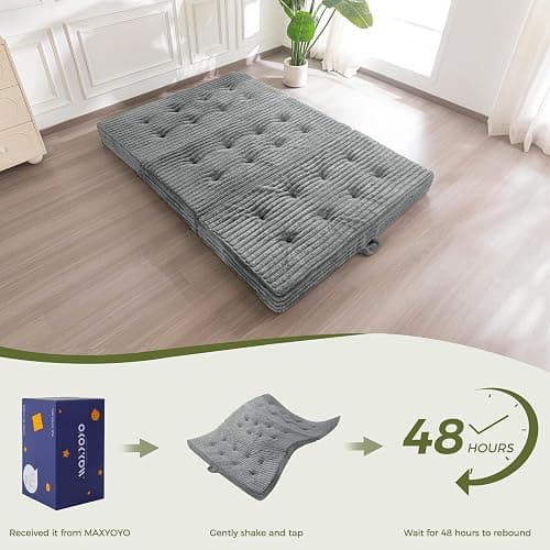 MAXYOYO Folding Sofa Couch Bed, 6 Inch Tri-Fold Floor Sofa Bed, Folding Mattress with Handles, Soft Faux Fur Folding Bed with Supportive Foam Filling, Portable Couch for Living Room, Twin, Grey thumbnail 9