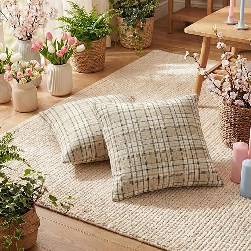 AVOIN colorlife Spring Summer Khaki White Plaid Decorative Throw Pillow Covers, 18 x 18 Inch Holiday Scottish Tartan Cushion Case Farmhouse Decoration for Sofa Couch Set of 2 thumbnail 4