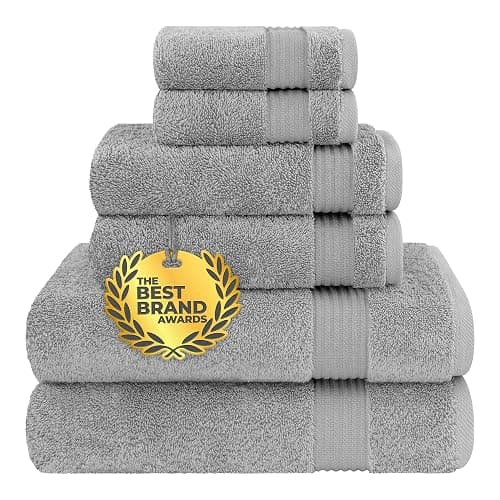 Cotton Paradise 6 Piece Towel Set 100% Cotton Soft Absorbent Turkish Towels for Bathroom 2 Bath Towels 2 Hand Towels 2 Washcloths Light Gray Towel Set - 6 Piece Bath Towel Set - Light Grey - Image 1