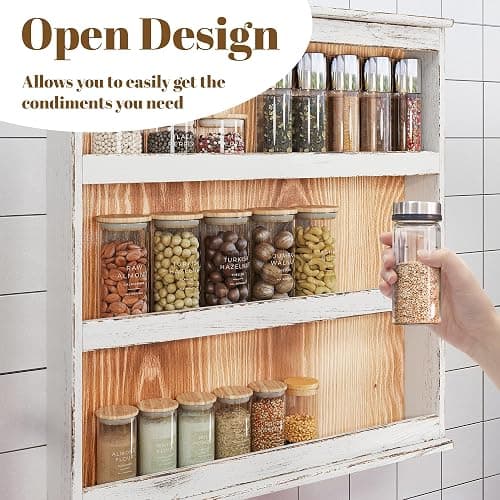 Nisorpa 3 Tier Spice Rack Wall Mount, 19.68 x 3.35 x 21.25 Inches | Rustic Burnt Wood Wall Hanging Spice Rack Kitchen Spice Storage Shelf for Seasoning Jars or Condiment Bottles thumbnail 7