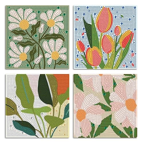 ICYANART 4 Pack Flowers Diamond Art Painting Kits for Kids, Flowers Diamond Art Kits for Kids Ages 4-8-12, Small Diamond Art Kits Gift and Home Wall Decor 6x6inch - Image 1