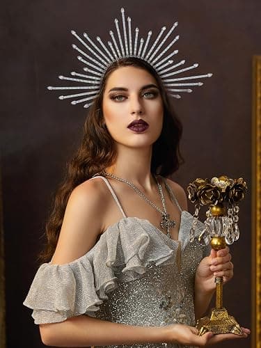 Fantherin Women's Halo Crown Headpiece - Sunburst Sun Spiked Goddess Headband Crown Decoration for Costume Halloween Cosplay - Silver thumbnail 2