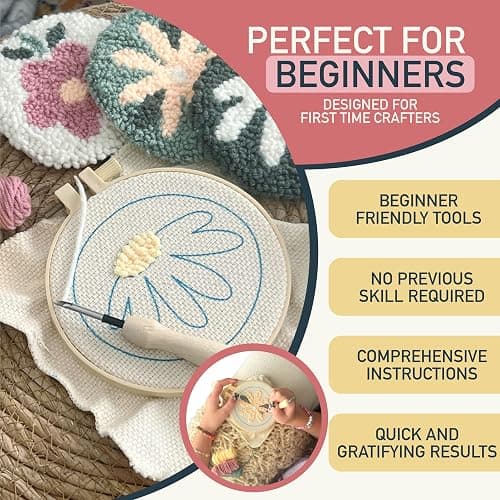 Emri Lane Punch Needle Kit – 6 Floral Design Punch Needle Embroidery Kit w/Monk Cloth, Embroidery Hoop, Yarn & More - Essential Punch Needle Supplies for Crafters - Ideal Punch Art for Beginners thumbnail 2