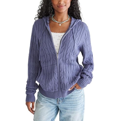 AEROPOSTALE Womens Zip Up Cable Sweater - Image 1