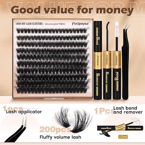 Fluffy Eyelash Extension Kit Volume Lash Clusters Kit 10-18mm Individual Lashes Clusters 100D DIY Lash Extension Kit 200pcs Clusters Lash with Bond and Remover Lash Applicator by Focipeysa thumbnail 3