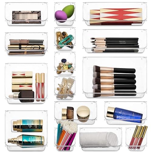 25 PCS Clear Plastic Drawer Organizers Set, 4-Size Versatile Bathroom and Vanity Drawer Organizer Trays, Storage Bins for Makeup, Bedroom, Kitchen Gadgets Utensils and Office Accessories thumbnail 7