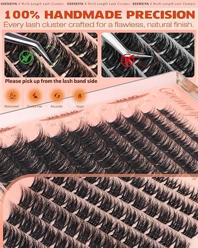 Geeneiya Fluffy Lash Clusters Kit 8-16MM, Wispy Eyelash Clusters Kit, Natural 3D Fluffy Effect Lash Extension Kit, C Curl Cluster Eyelash Extensions Kit with Waterproof Lash Bond and Seal, Tweezers thumbnail 7