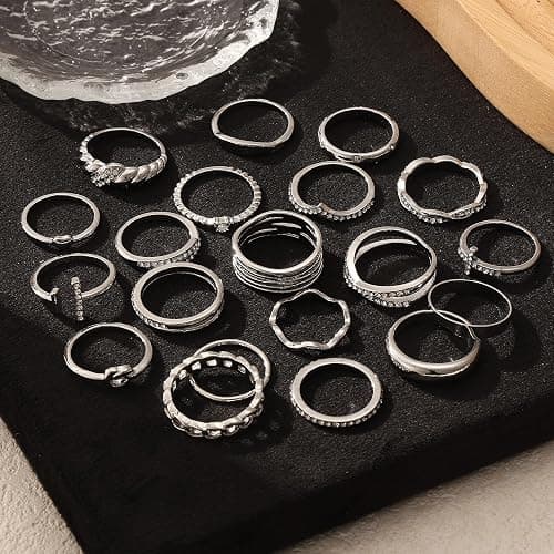 KISS WIFE Golden Silvery Black Kunckle Rings Set for Women, Dainty Simple Trendy Cute Stackable Finger Rings Pack, Perfect for Stacking Layering on Thumb and Knuckle, Mixed Size, Jewelry Gift thumbnail 8