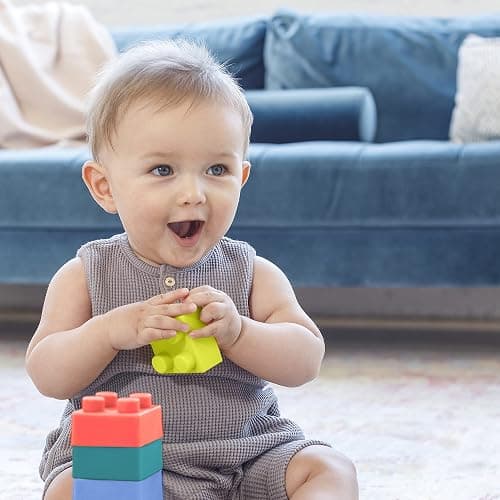 Infantino Super Soft Building Blocks, Easy-to-Hold for Babies & Toddlers, BPA-Free, Multi-Colored, 12-Piece Set thumbnail 8