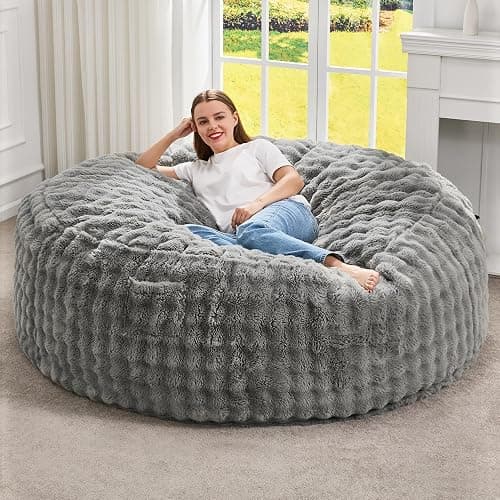 Hobestluk Bean Bag Chairs 5ft Beanbag Chair with Filler Adult Bean Bags with Fluffy & Machine Washable Cover, Giant Bean Bag Chairs for Adults (Grey, 5FT-50" x 50" x 24") - Image 1