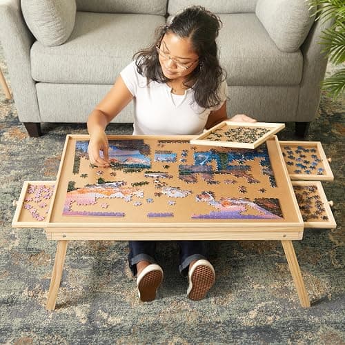 Jumbl 1000-Piece Puzzle Table with Drawers, Foldable Legs & Cover | Wooden Jigsaw Puzzle Board with Legs for Adults & Kids | Built to Last - Image 1