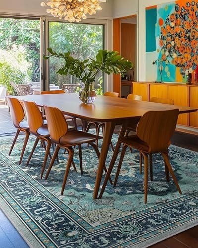 RELEANY Area Rugs 8'x10' Washable Non-Slip, Floral Vintage Distress Print Pattern Medallion Carpet for Living Room Bedroom Dining Room, Teal Green Lake Blue Turquoise thumbnail 3