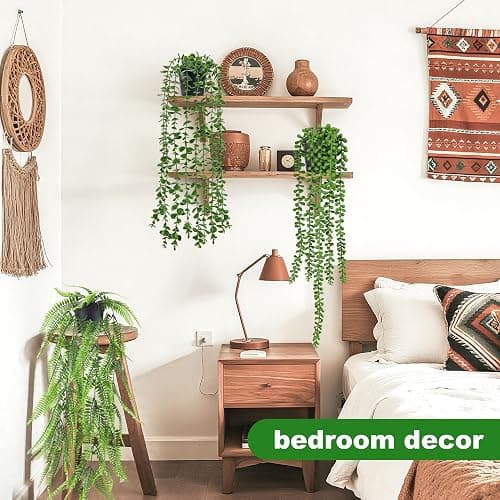 Der Rose 4Pcs Fake Plants Hanging Artificial Ivy Vine Faux Eucalyptus Hanging Plants, Boston Fern, String of Pearls for Living Room Aesthetic Bedroom Boho Kitche Wall Shelf Indoor Outdoor Decor thumbnail 6