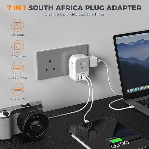 South Africa Plug Adapter 2 Pack, TESSAN Type M Power Adapter with 4 AC Outlets 3 USB Ports(1 USB C), Travel Adaptor US to Botswana Namibia Nepal Bhutan thumbnail 4
