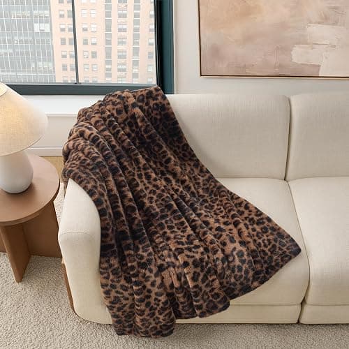 UGG Everett Throw Blanket for Home, 50" x 70", Black (Leopard) | Animal Printed Faux Fur Blanket, Hypoallergenic, Easy Care, Luxury, Leopard, Gifts for Women, Home Accent, Cozy thumbnail 7