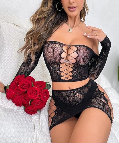 Buitifo Womens Lingerie Set Fishnet BabyDoll Bodysuit Sexy Nightwear - Black Tjca - One Size thumbnail 3