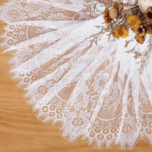 B-COOL White Lace Tablecloth 5 Pack 60 x 120 Inch Wedding Table Cloth Rustic Table Overlay Sheer Table Cloths for Vintage Party Thanksgiving Floral Fall Table Decoration thumbnail 4