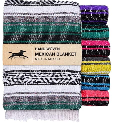 El Paso Designs Mexican Yoga Blanket – Colorful Falsa Serape Throw for Yoga, Beach, Picnic, Saddle, or Home Décor – Soft Woven Boho Blanket (Hunter Green) - Image 1