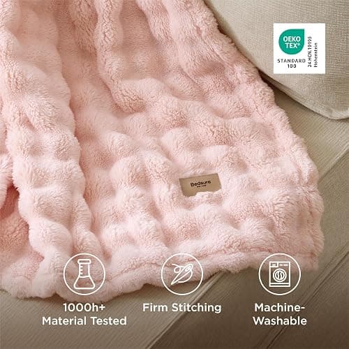 Bedsure 3D Fleece Bubble Blanket for Couch - GentleSoft Pink Throw Mother's Day Blanket for Sofa Bed Room Decor - Luxury Soft Cozy Spring Gifts for Kids Girls, Lightweight, Crystal Pink, 50"×60" thumbnail 6