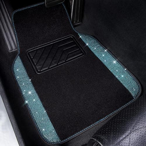CAR PASS Bling Rhinestones Diamond Waterproof Car Floor Mat, Crystal Sparkly Shining Glitter Carpet, Anti-Slip PVC Heel Pad Universal for Interior Auto SUV,Sedan,Van,4pcs Girly Women Mint Teal Diamond thumbnail 2