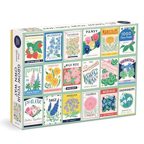 Galison Ever Upward – 1000 Piece Puzzle Fun and Challenging Activity with Bright and Bold Artwork of Vintage Style Flower Seed Packets for Adults and Families - Image 1