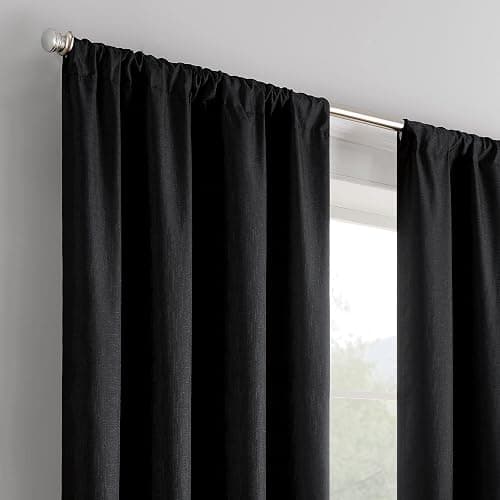 ECLIPSE Kendall Modern Blackout Thermal Rod Pocket Window Curtain for Bedroom or Living Room (1 Panel), 42" x 63", Black thumbnail 5