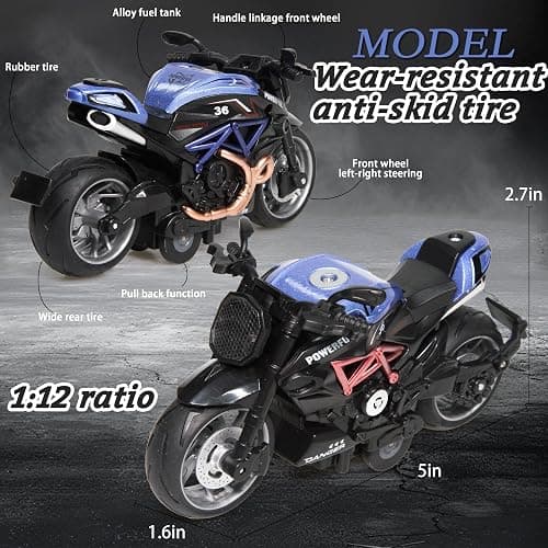 4-Pack Pull-Back Motorcycle Toys - Friction Powered Kids Toy Cars with Lights, Sounds & Automatic Drive for Boys & Girls Aged 3-12 thumbnail 6