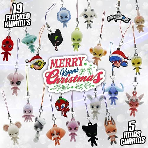 Miraculous Ladybug Ultimate Advent Kwami Calendar - 24 Days of Miniature Kwamis & EVA Seasonal Charms - Christmas Countdown Calendar with Hooks & Ribbons, Festive Collectible Toys for Kids Holiday Joy thumbnail 5