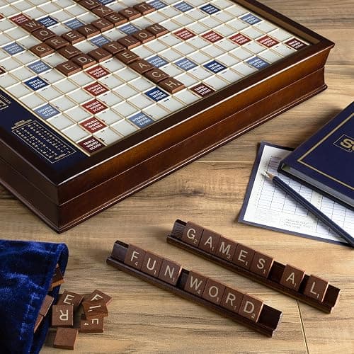 WS Game Company Scrabble Deluxe Edition with Rotating Wooden Game Board and Raised Tile Grid, Board Games for 2-4 Players (Ages 8+) thumbnail 4