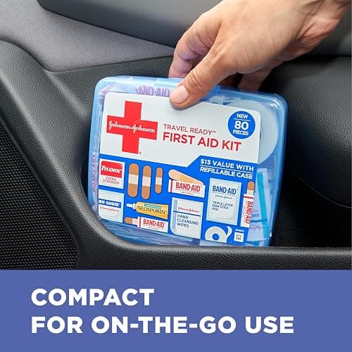 BAND-AID Brand Travel Ready Portable Emergency First Aid Kit, Minor Wound Care, Perfect for Home, Car, Camping, Travel & Outdoor Essentials, Supplies Include Bandages, Neosporin & Tylenol, 80 Piece thumbnail 3