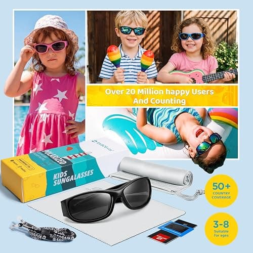 RIVBOS Kids Sunglasses Polarized UV400 TPE with Strap for Boys Girls RBK037 | Suitable ages 3-8 Flexible rubber frame with UV protection and secure strap for boys and girls during travel,beach,outdoor thumbnail 6
