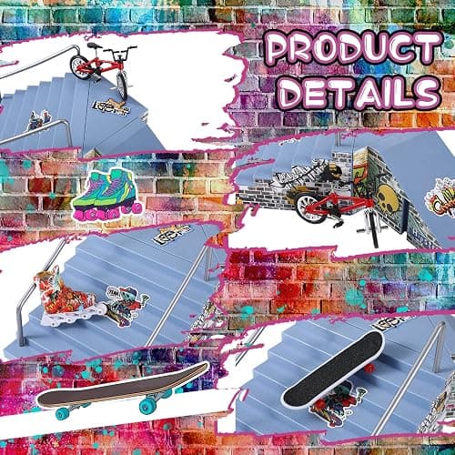 Civaner Fingerboard Skatepark Set 24 Pcs Mini Finger Toy with Finger Skateboards Ramp, Finger Bikes, Finger Scooter, Finger Skates for Skate Lovers Gift thumbnail 3