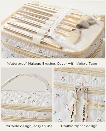 HBselect 2Pcs Travel Makeup Bag, Large Cotton Quilted Makeup Bag Cosmetic Bag Cute Make up Bag Toiletry Bags for Women Girls thumbnail 5