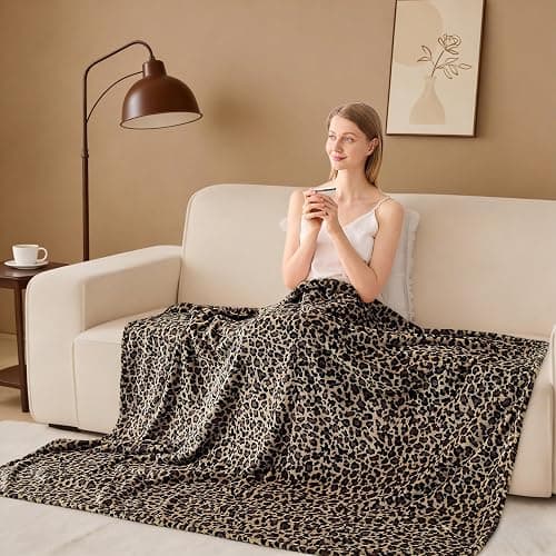 Edenleaf Leopard Print Blanket Fleece Throw for Bed Sofa Travel and Camping, Super Soft Cozy Fluffy Plush Cheetah Print Blanket for All Seasons 50"x60" (Mocha Brown) thumbnail 3