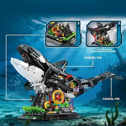 hhohio Mechanical Killer Whale Building Set, 1092 PCS Movable Ocean Animal Building Toys with Display Stand, Home Decor Gift for Adults Teens Kids Boys Ages 6+ thumbnail 5