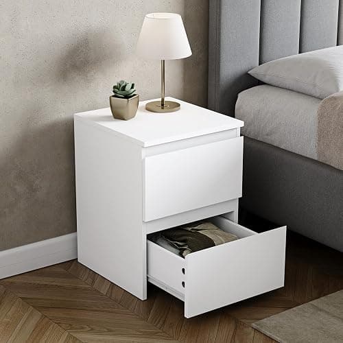 Vida Designs Denver Large 2 Drawer Bedside Chest | White | Space-Saving Storage | 52H x 39.5W x 39.5D cm | Large Side Table | Minimal | Smooth Metal Runner | Modern Bedroom Nightstand Unit thumbnail 4