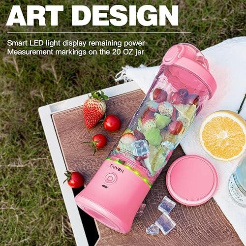 Pink Portable Blender - 270W USB Rechargeable, 20 oz BPA-Free Cup & Travel Lid for Shakes & Smoothies thumbnail 3