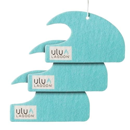 ulu Lagoon Hanging Car Air Freshener | Tropical Beach Coconut Surf Wax Scent Mini Wave | Long Lasting Car Freshener, Closet and Beyond | Made In USA | 3 Pack (Blue) - Image 1