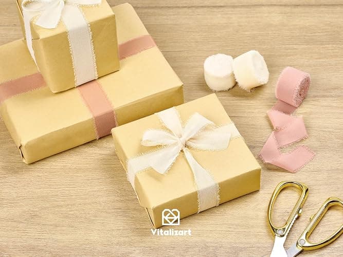Vitalizart Pink & White Chiffon Silk Ribbon 1" x 21 Yd Fringe Fabric Package (3 Rolls * 7 Yd) for Wedding Invitations Bridal Bouquets Decorations Gifts Wrapping & Bow Making thumbnail 2