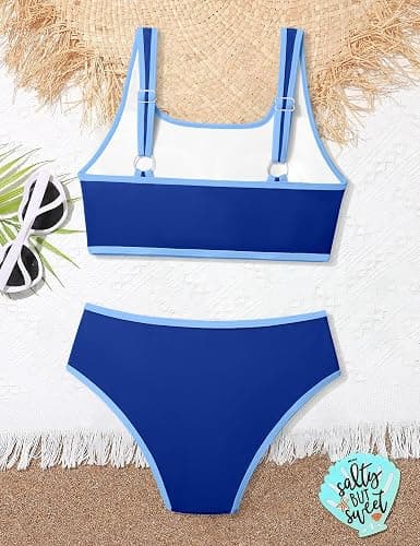NECIOUS Teen Girls Swimsuits Two Piece Sporty Bikini Sets Color Contrast Trim Adjustable Straps Swimsuit with Chest Pad thumbnail 7
