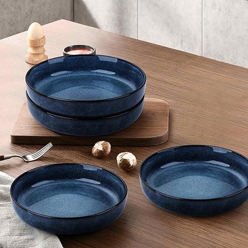 Herogo Stoneware Pasta Bowls Set of 4, Large Wide Shallow 37oz Plates and Serving Bowls Sets for Salad Soup Cereal, Microwave & Dishwasher Safe, Starry Blue - Starry Blue - Nature Series thumbnail 8