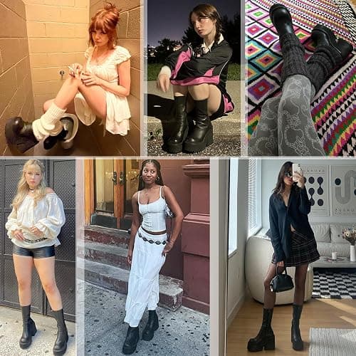 AMINUGAL Womens Wedge Heel Ankle Boots Platform Zipper Punk Motorcycle Booties Chunky Block High Heel Round Toe Fashion Work Combat Boots Mid Calf For Women thumbnail 6