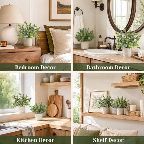 Der Rose 3 Pack Mini Potted Fake Plants Artificial Plastic Eucalyptus Plants Topiaries for Home Office Desk Farmhouse Shelf Room Bathroom Decor(Sage Green) thumbnail 5