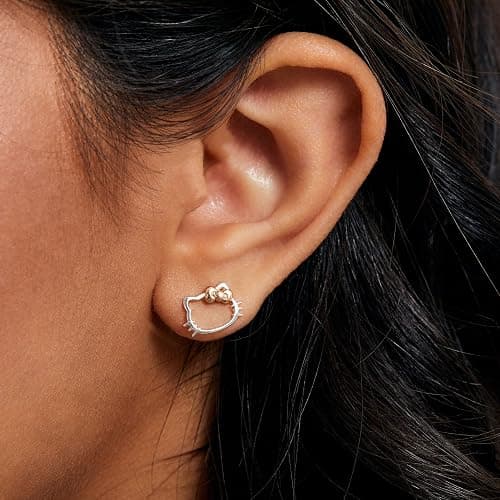 Sanrio Hello Kitty Womens Stud Earrings - Sterling Silver Hello Kitty Earrings with Silhouette Design Officially Licensed thumbnail 2