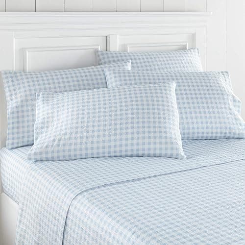 Shavel Home Products Seersucker Sheet Set, Twin, Gingham Blue - Image 1